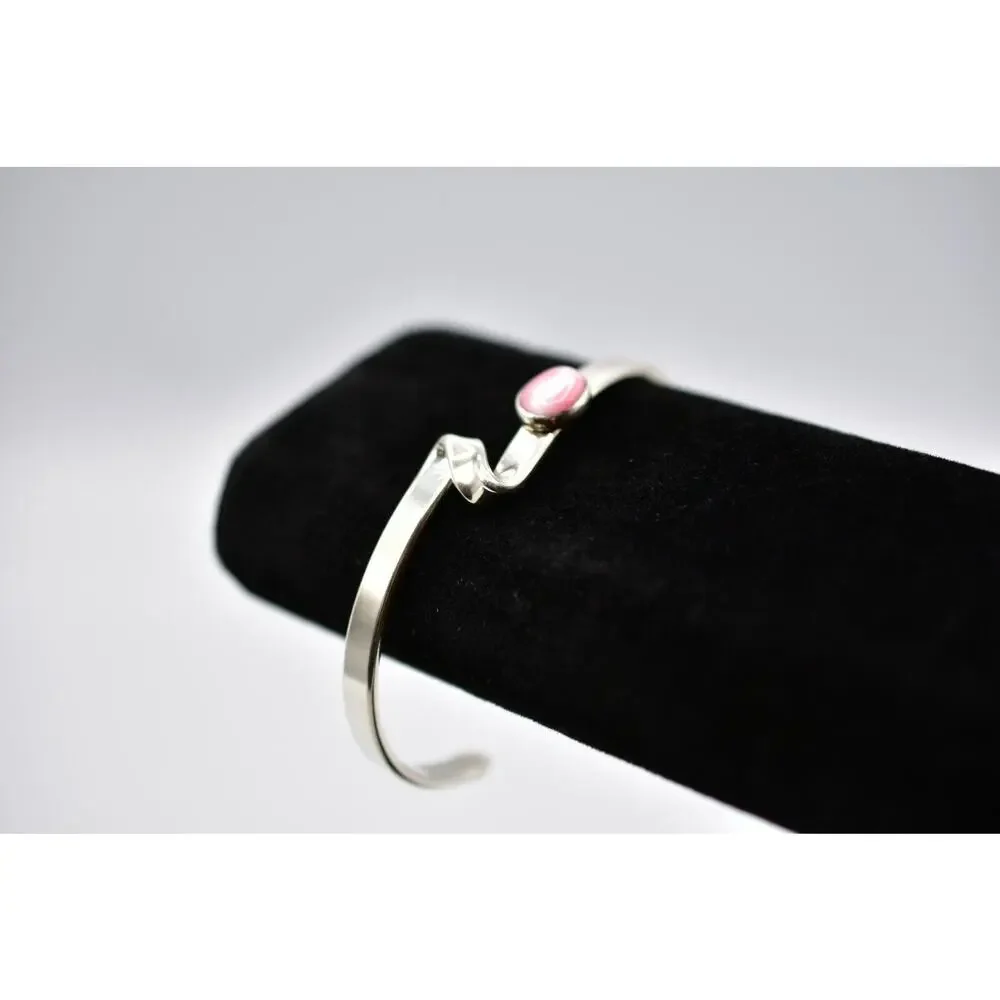 Vintage USA 925 Sterling Silver Signed Cuff Bracelet Pink Stone 16.75 Chic Bin7
